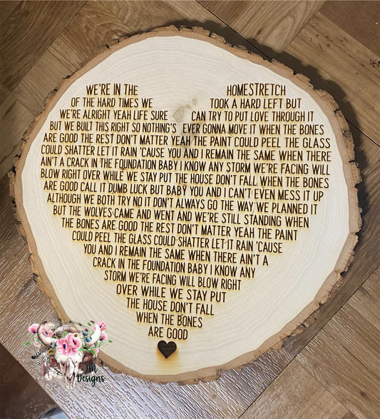 Customized The Bones Song Heart Engraved Wood