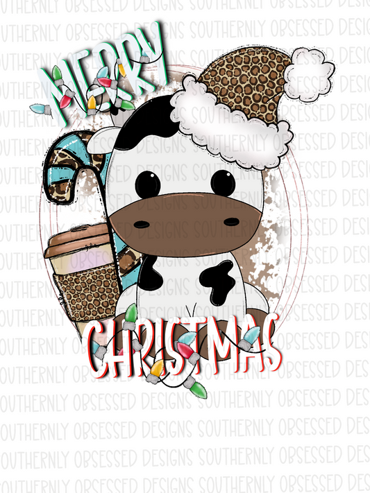 Merry Christmas Cow Digital Design