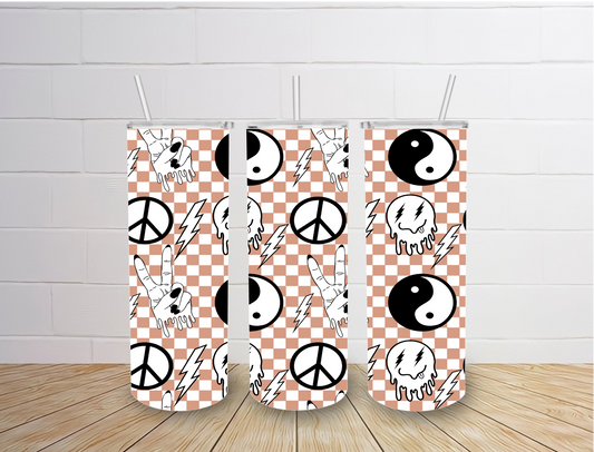 Checkered Peace Bolt And Smiley Tumbler