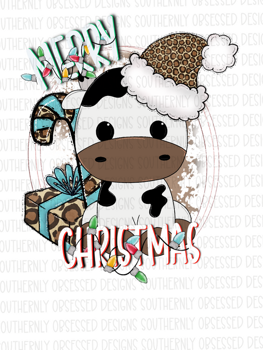 Merry Christmas Cow Present Digital Design
