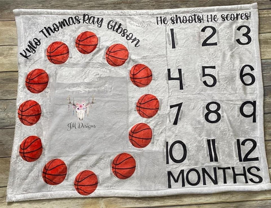 Custom Basketball Milestone Baby Blanket