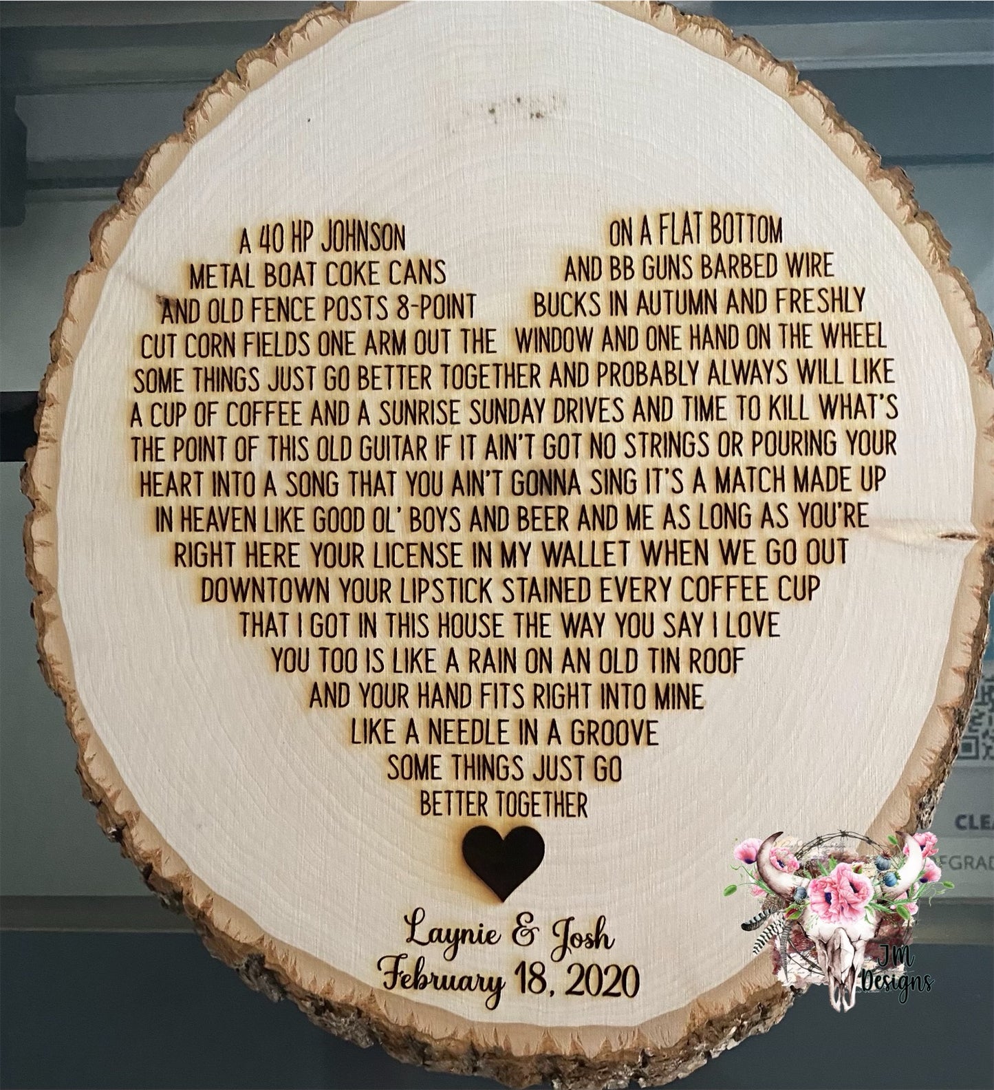 Customized Better Together Song Heart Engraved Wood