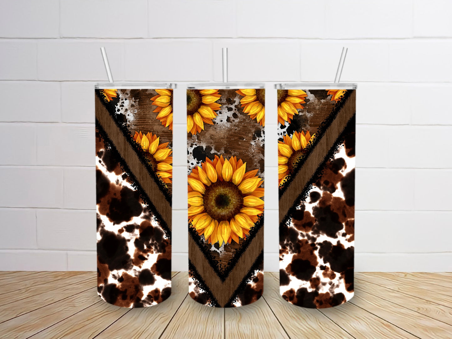 Sunflower/ Black & Brown Cow Tumbler