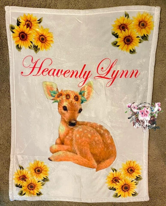 Custom Deer and Sunflowers themed Baby Blanket