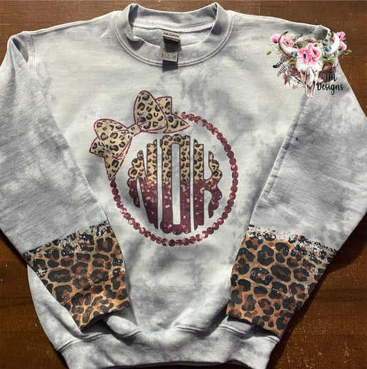 Youth Initials Sweatshirt Leopard/Glitter